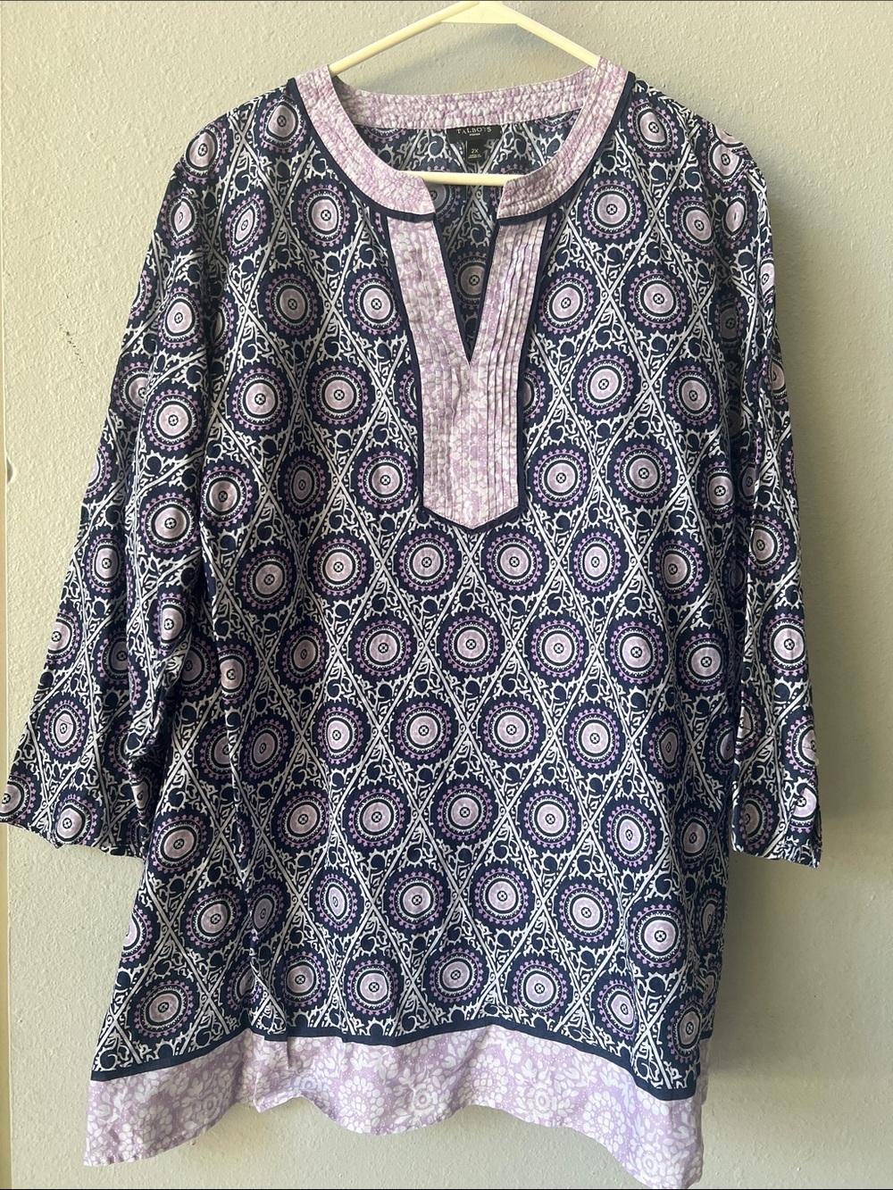 Talbots Navy and Lavender Medallion Tunic